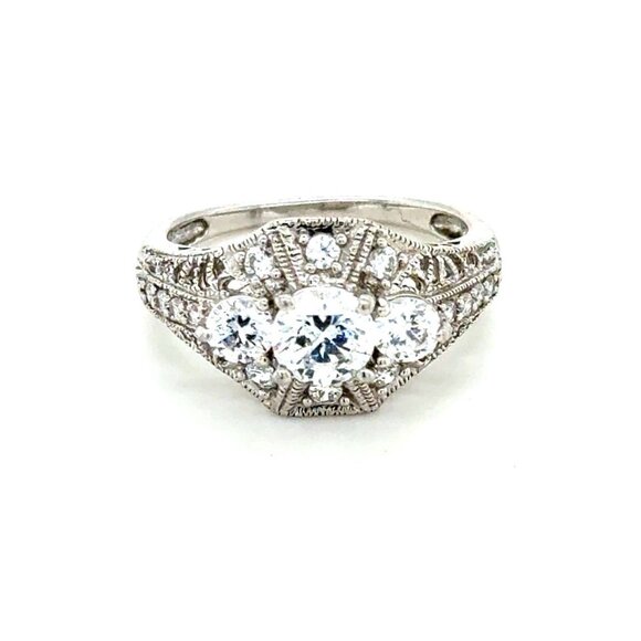 Art Deco Style 925 Silver Cz Ring - Picture 1 of 10